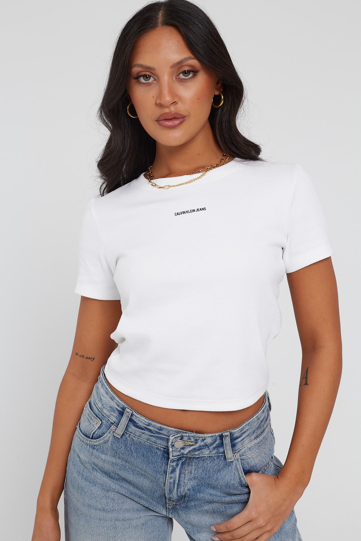 Calvin Klein Micro Branding Crop Rib Top Bright White – Universal Store