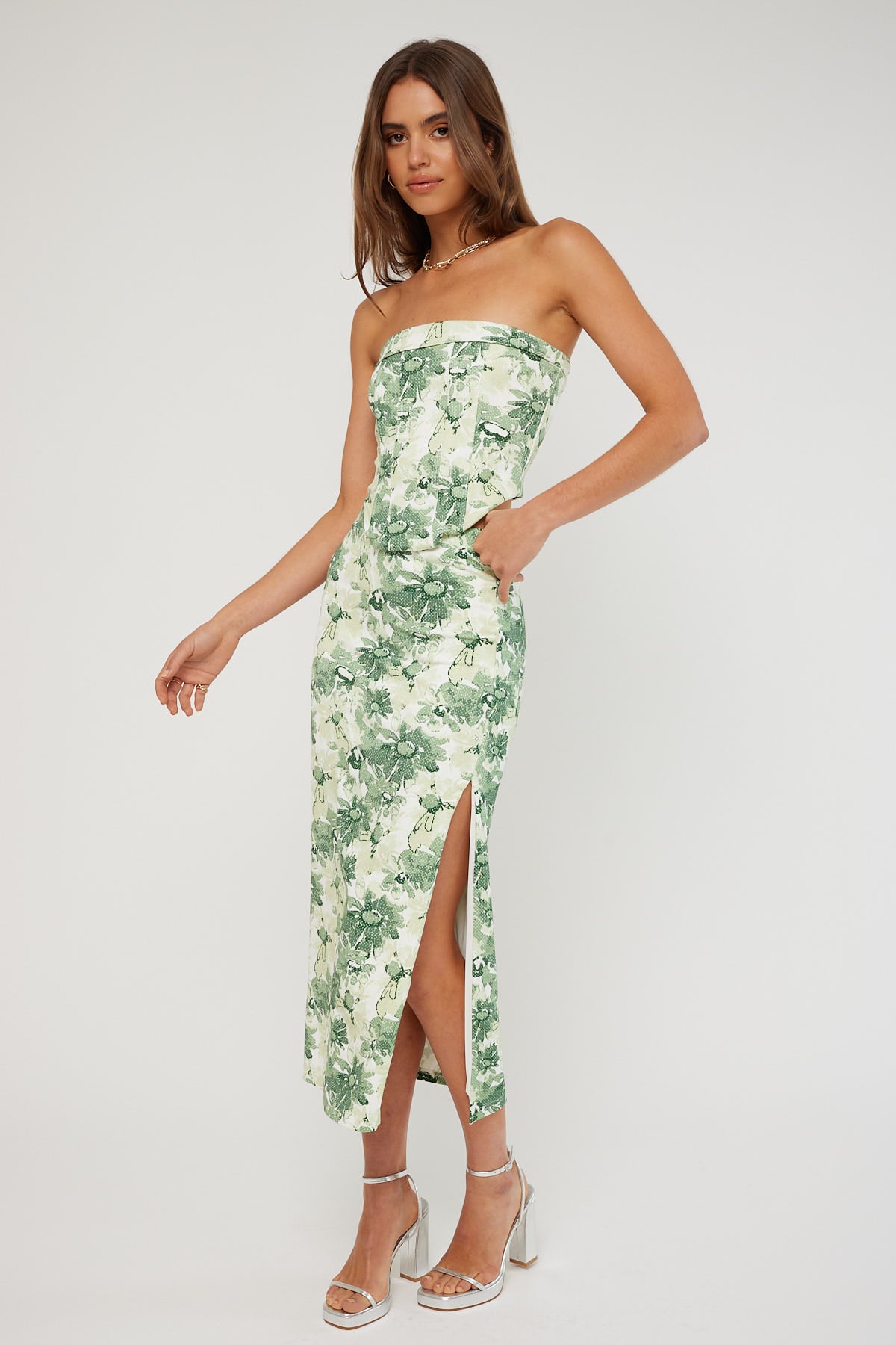 Perfect Stranger Evergreen Floral Midi Skirt Green Floral