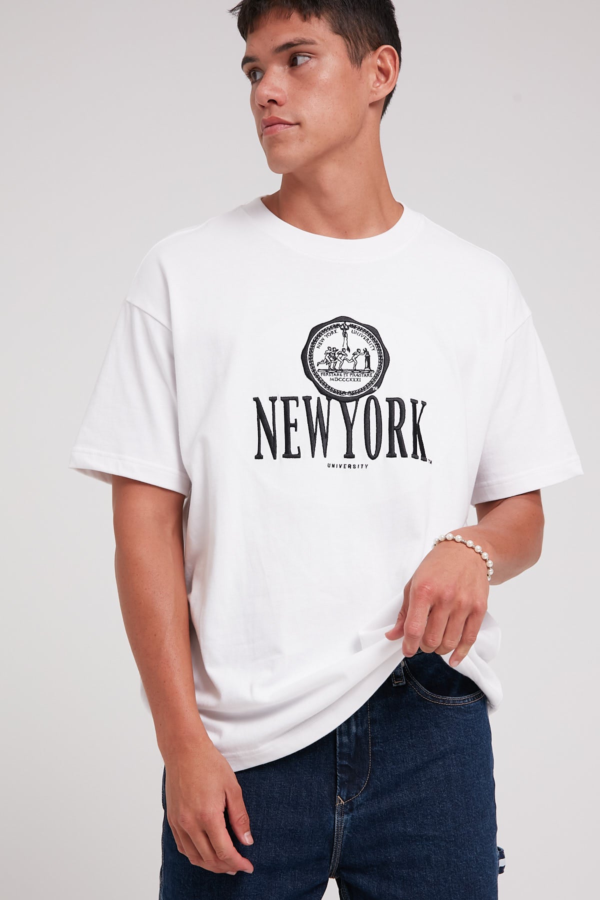 Tne New York Uni Stack Logo Tee Standard White