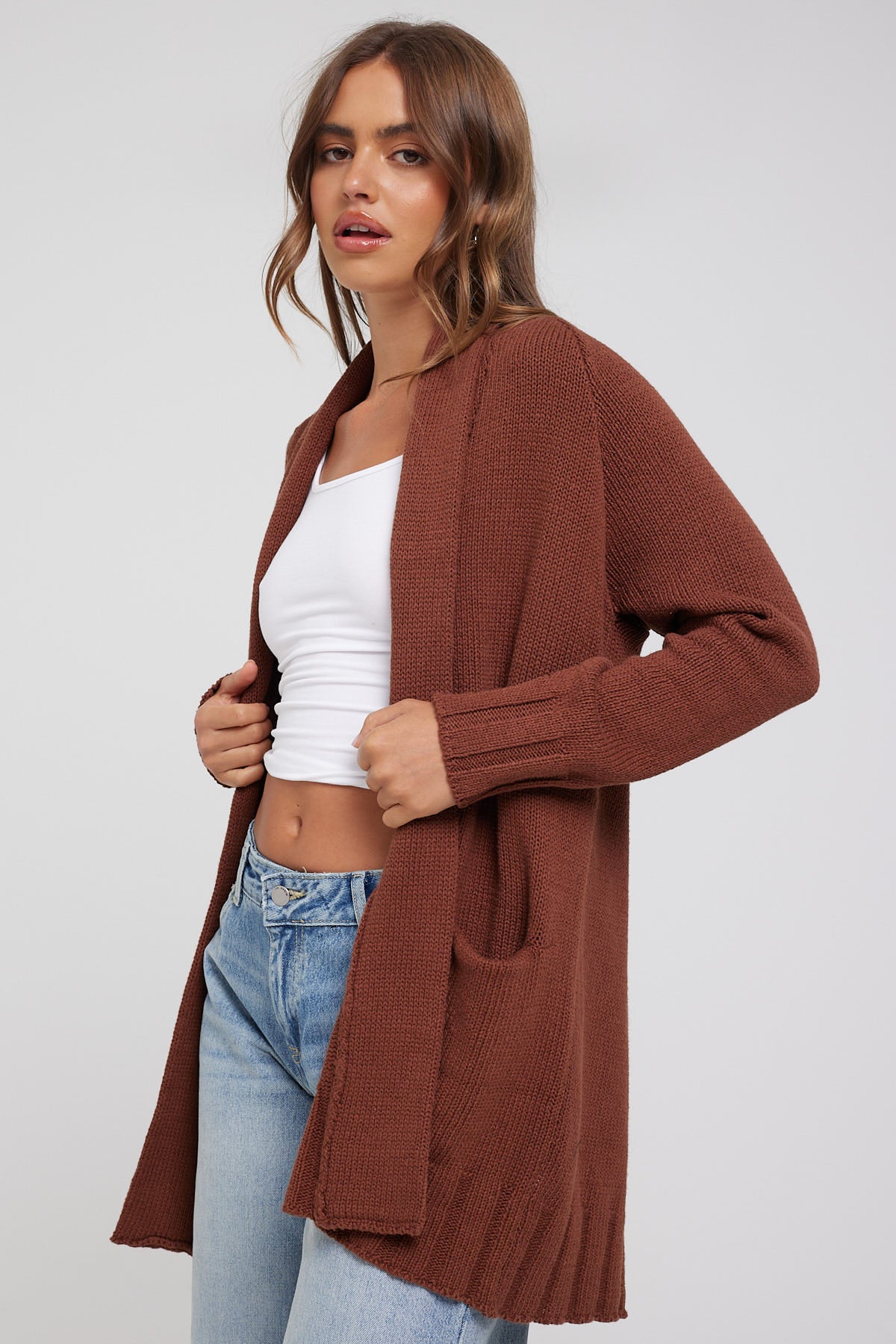 All About Eve BONNIE KNIT CARDI BROWN