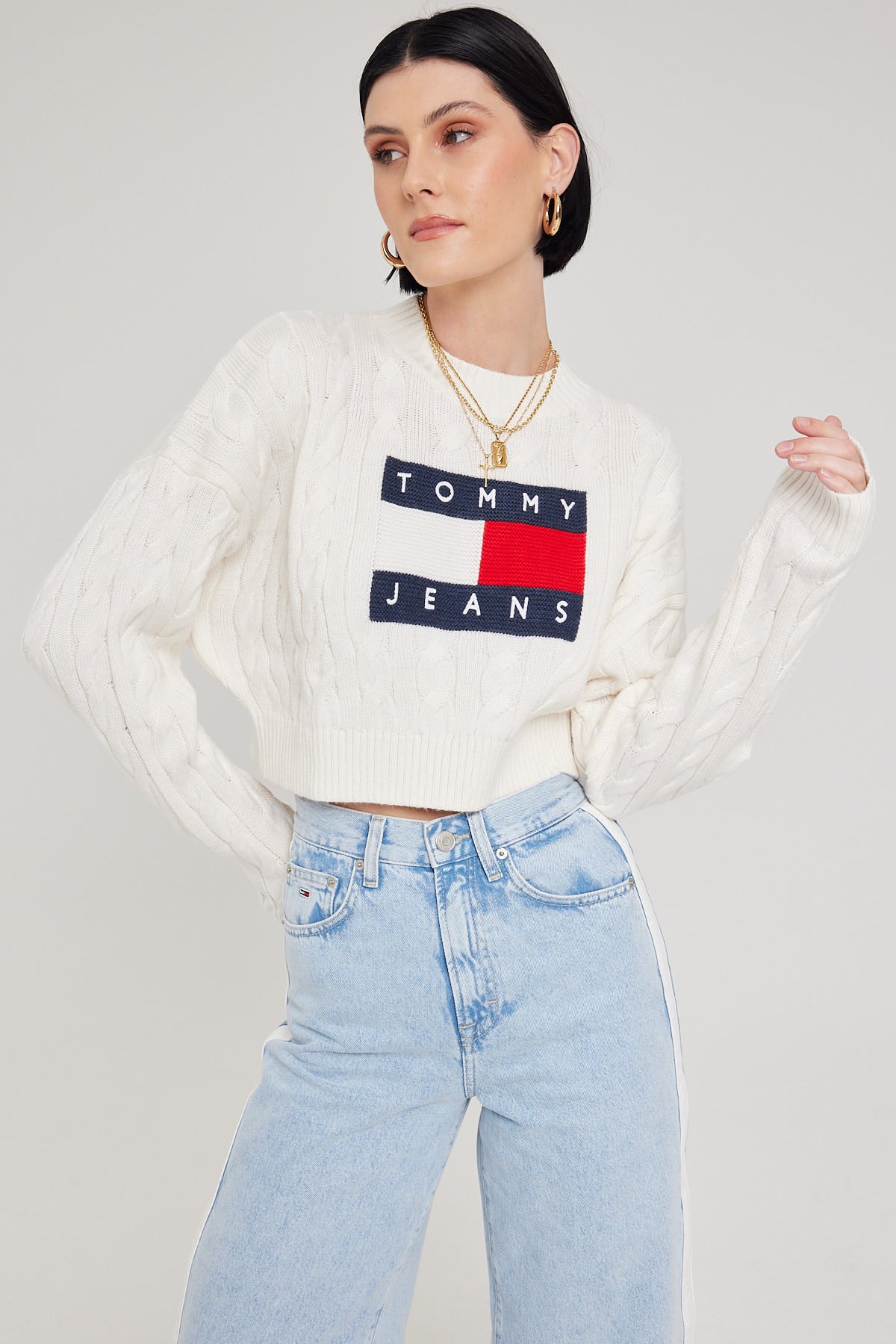Tommy Jeans TJW Boxy Centre Flag Sweater Ancient White