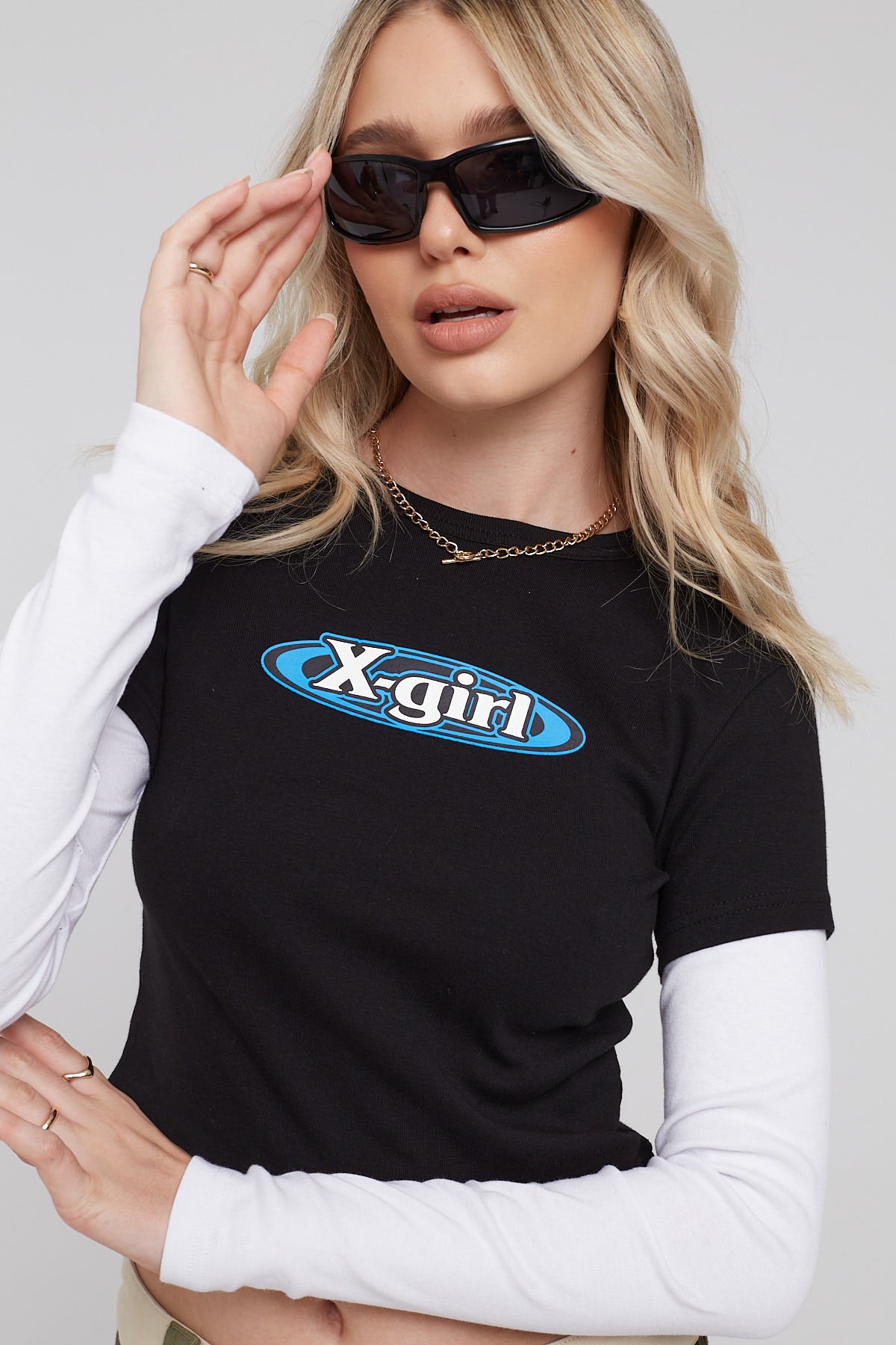 X-girl Foam Logo Layered Long Sleeve Tee Black
