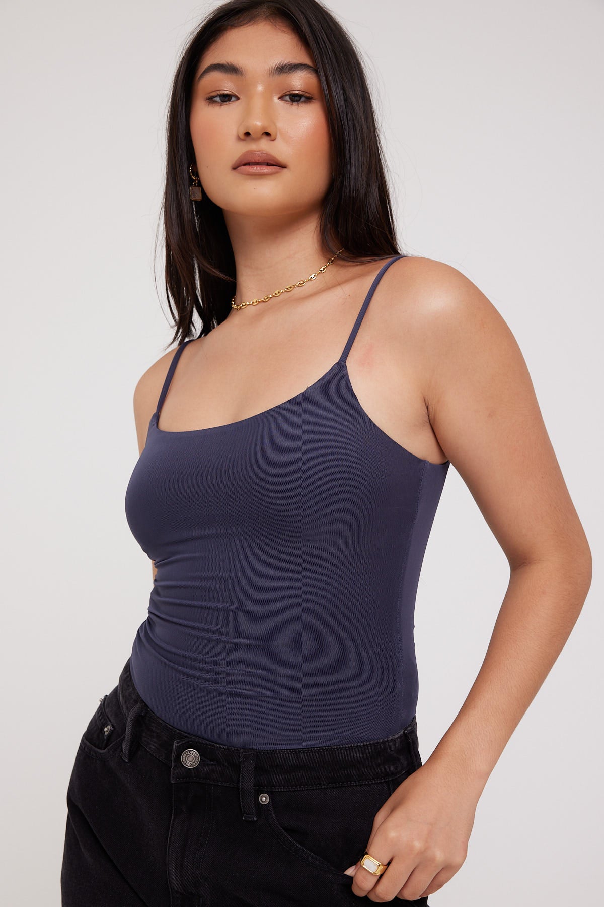 Perfect Stranger Mystery Mesh Cami Charcoal