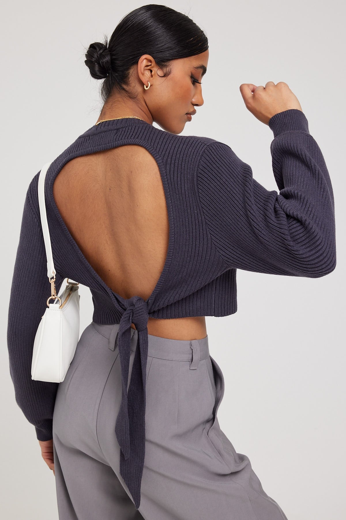 Perfect Stranger Open Back Knit Charcoal