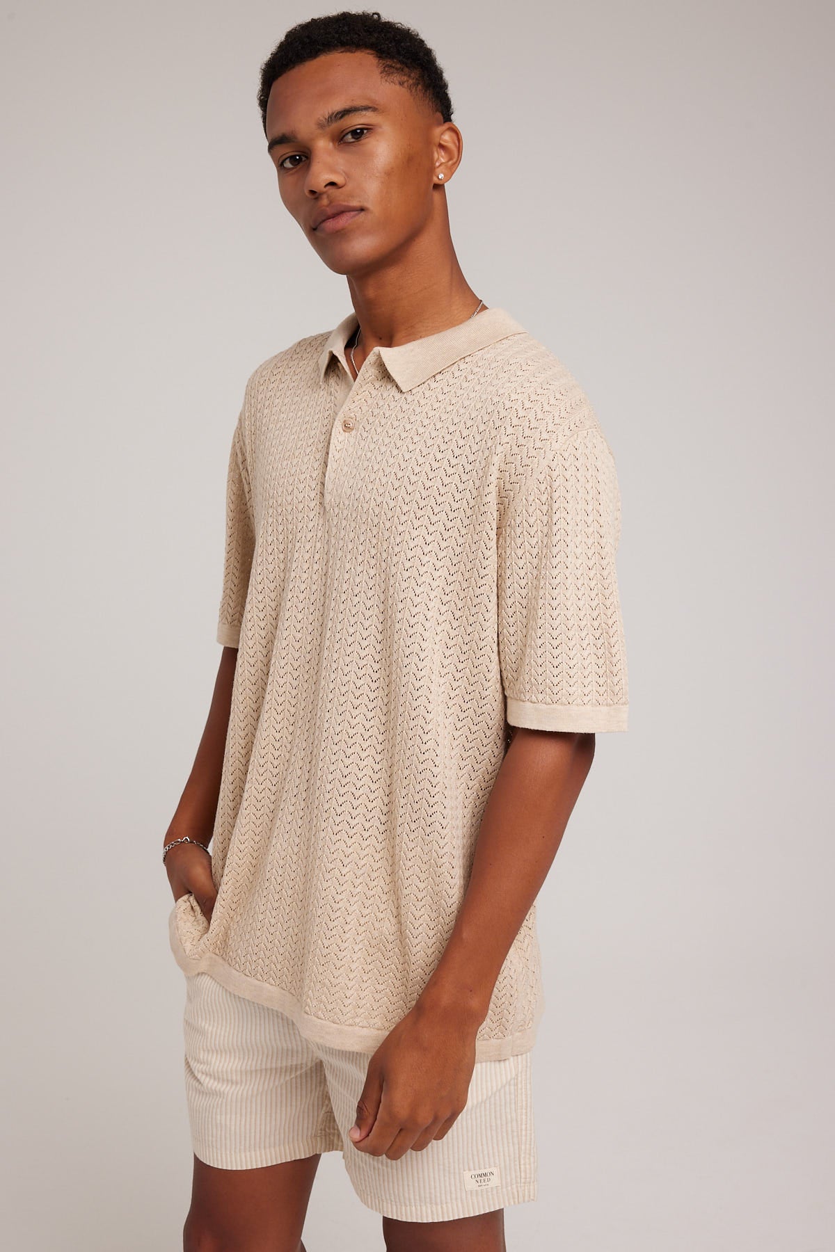 Barney Cools Knit Polo Shirt Sandstone