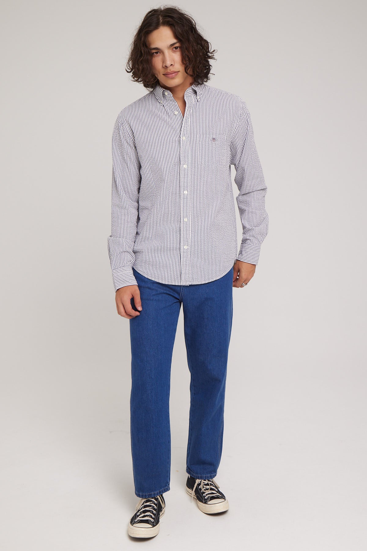 Gant Seersucker Long Sleeve Shirt Evening Blue
