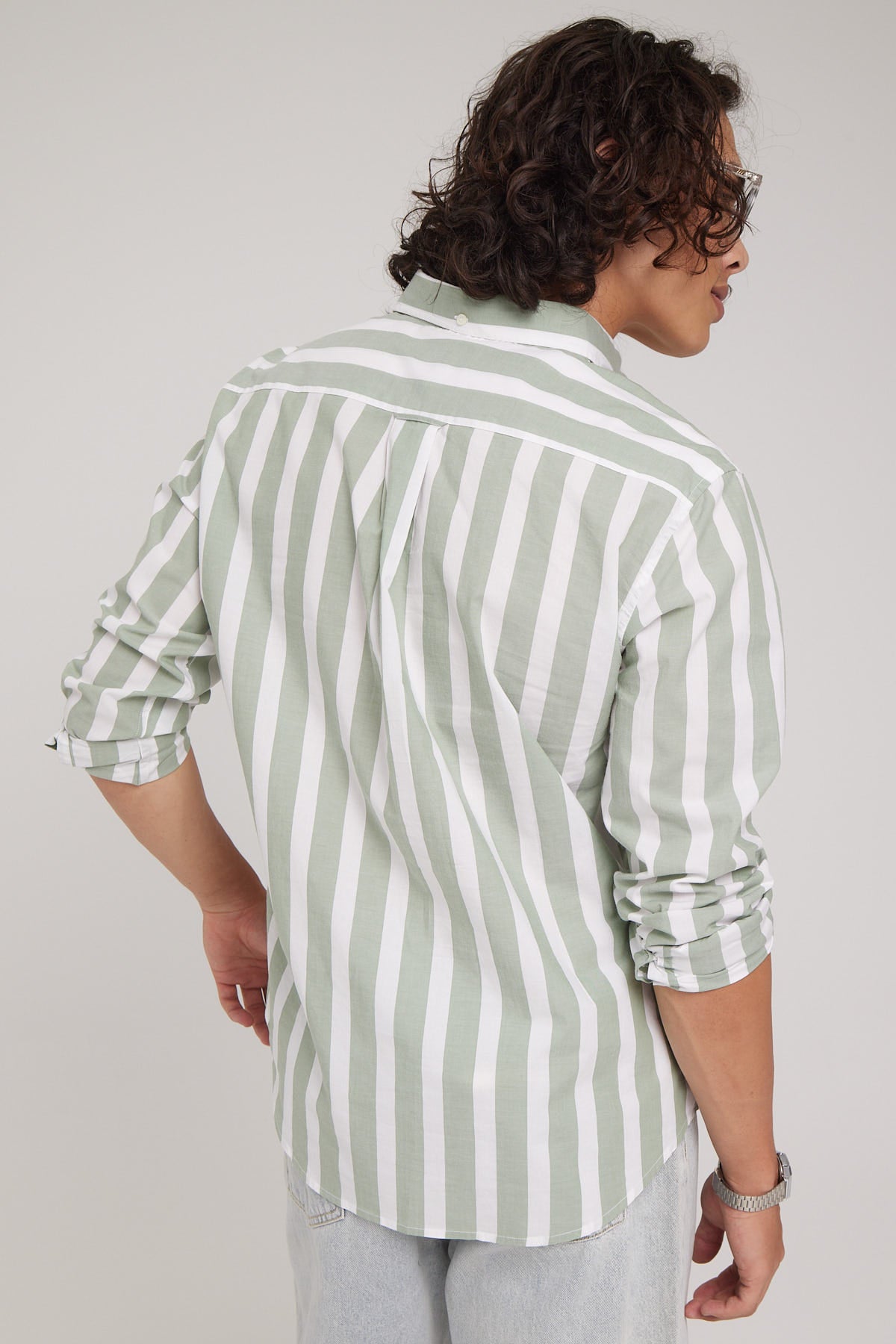 Gant Wide Broadcloth Stripe Long Sleeve Shirt Kalamata Green