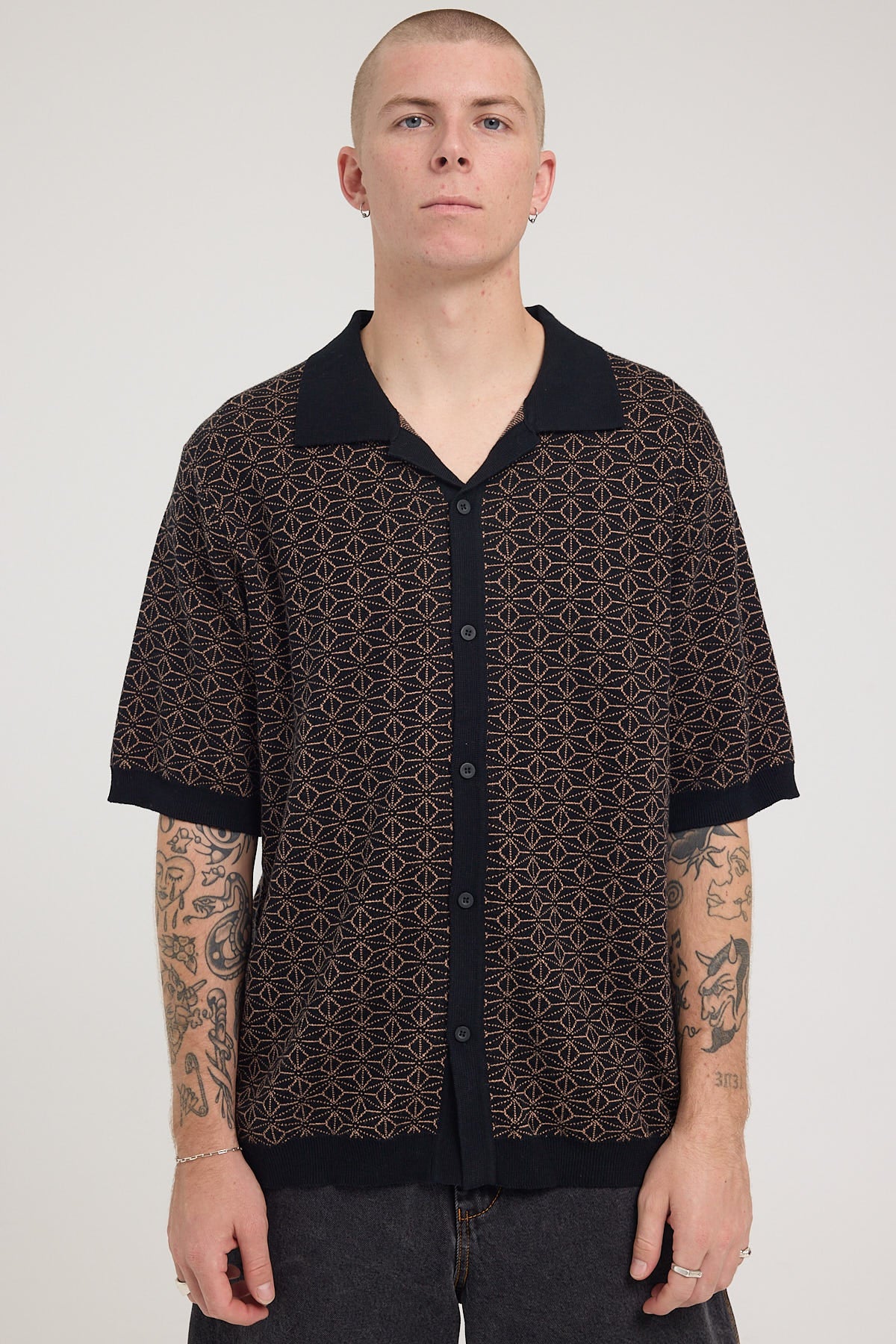 Rolla's Bowler Pattern Knit Shirt Brown