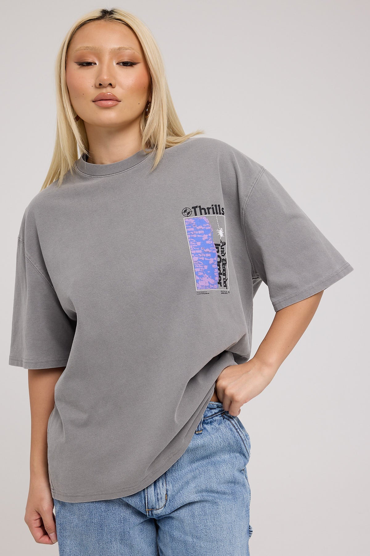 Thrills In Order Oversized Tee Washed Grey