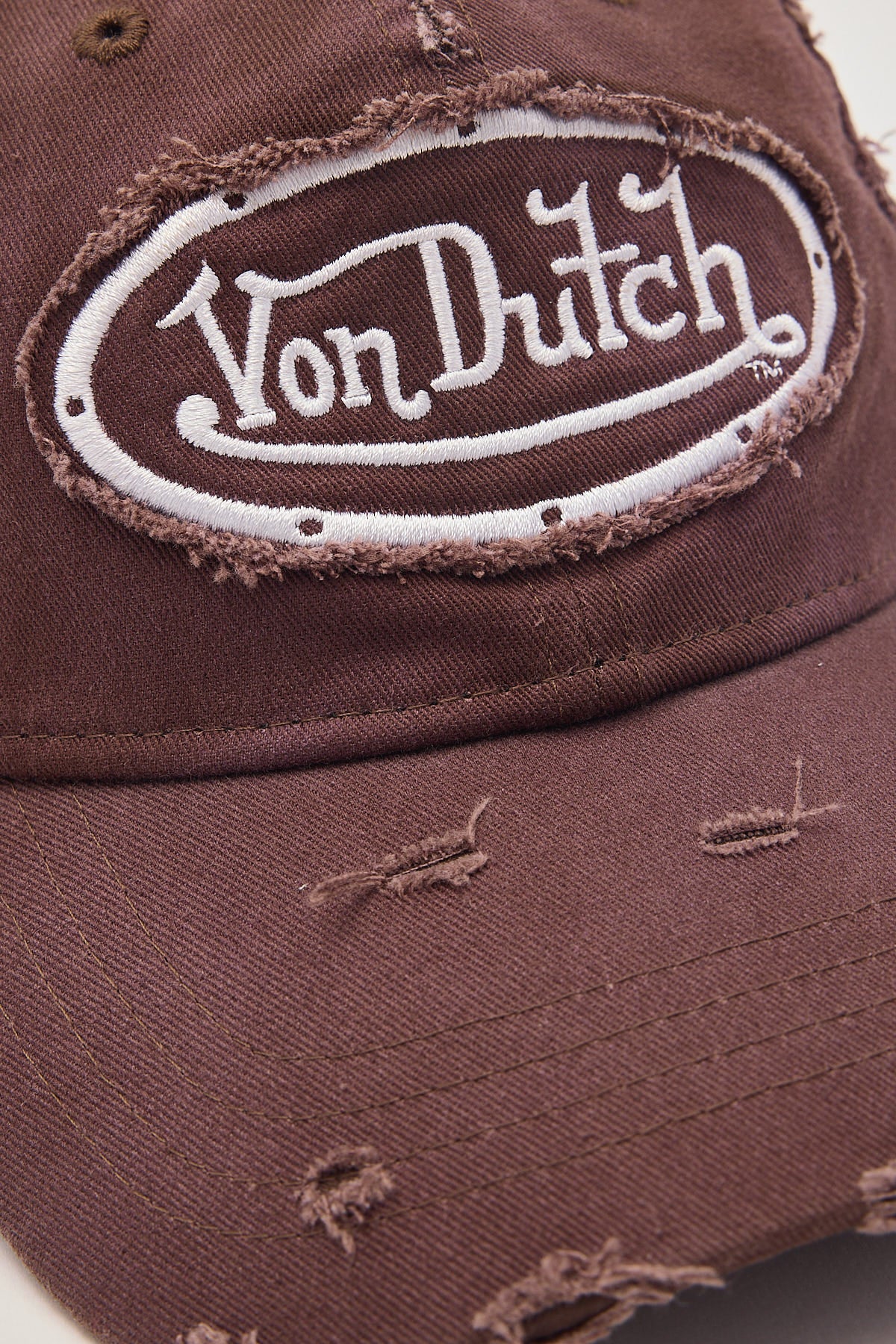 Von Dutch Distressed Embroidery Patch Dad Cap Distressed Brown