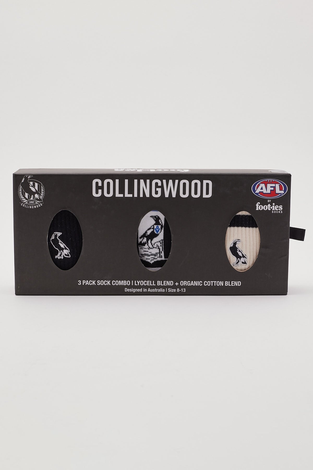 Footies Collingwood Magpies 3 Pack Combo Socks Gift Box Black