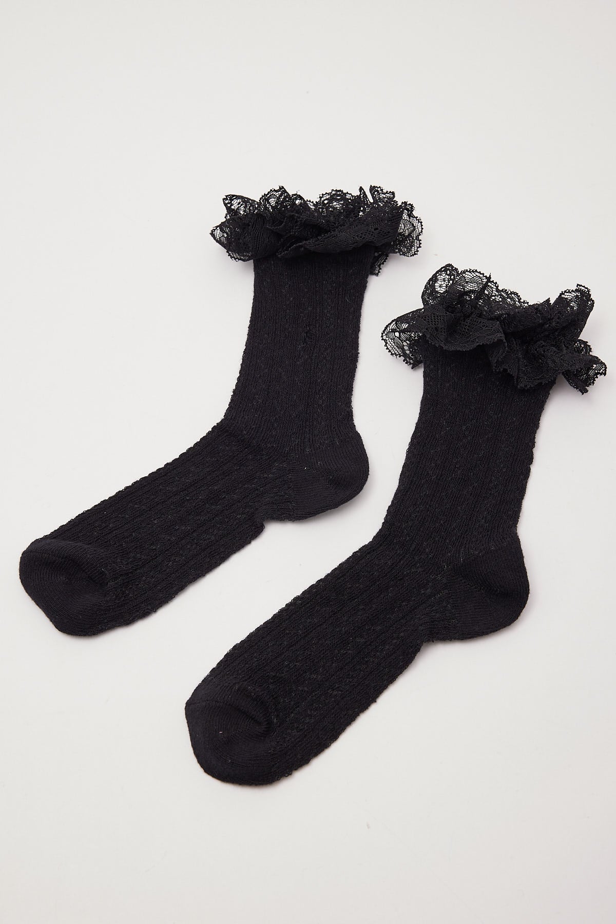 Token Pointelle Lace Frill Sock Black