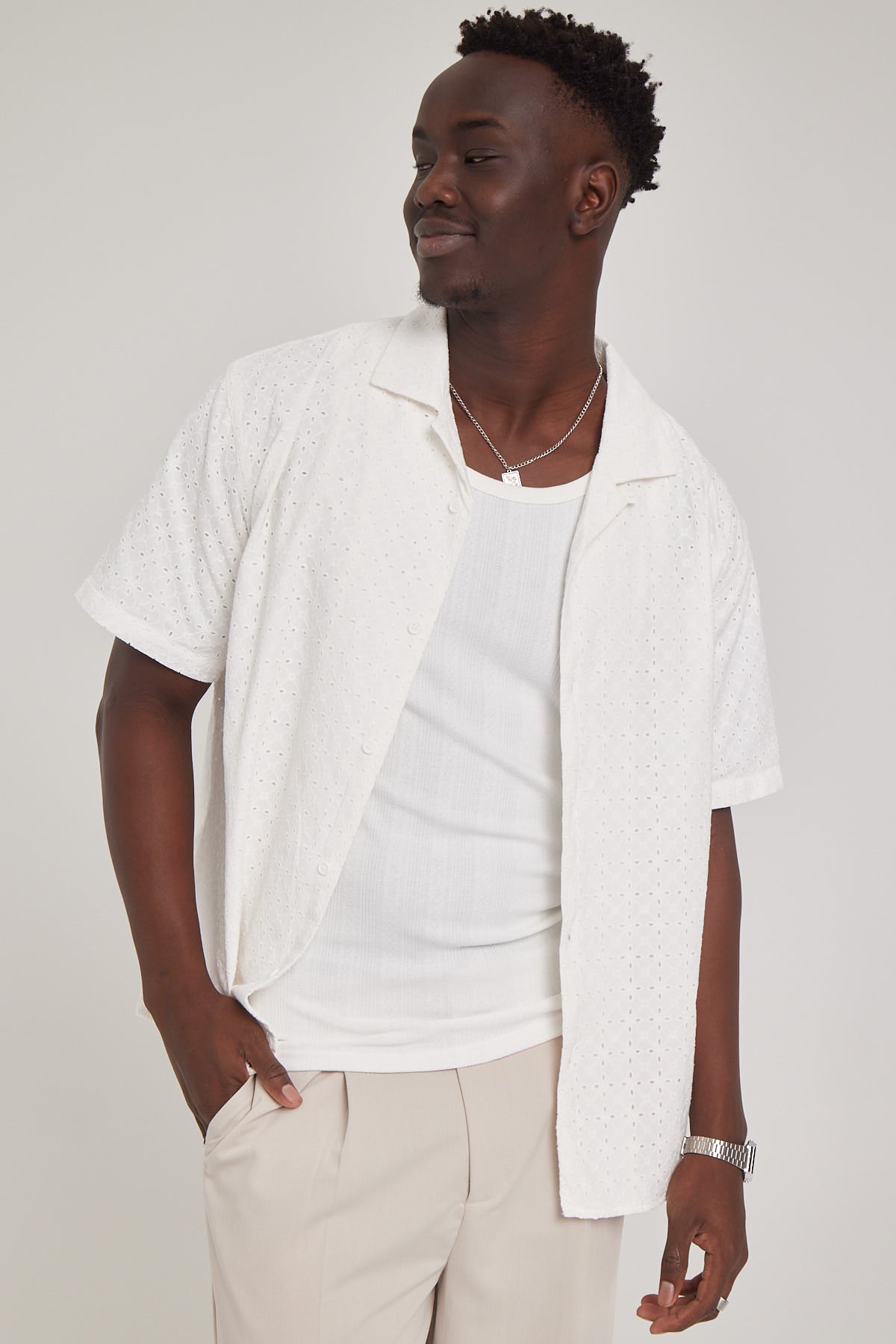 Common Need Broiderie Resort Shirt White