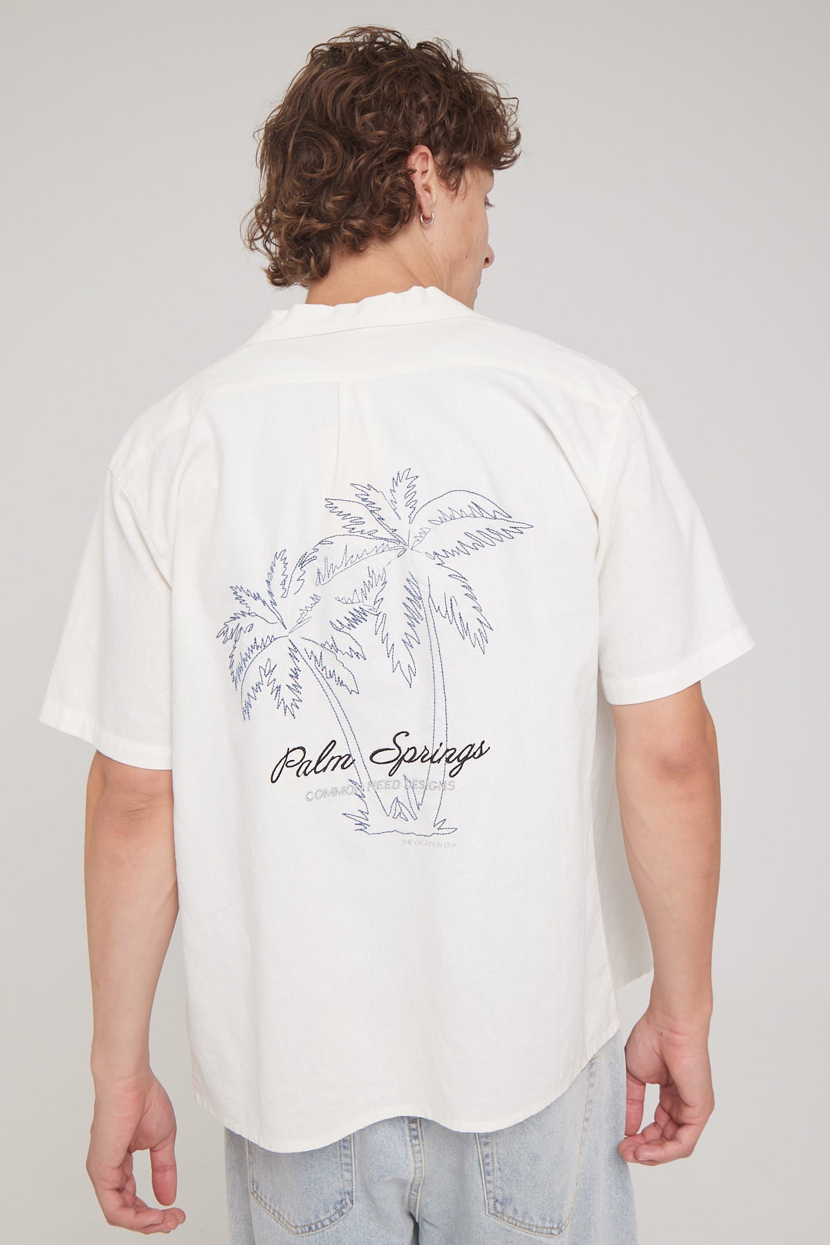 Common Need Palm Embroidered Resort Shirt White
