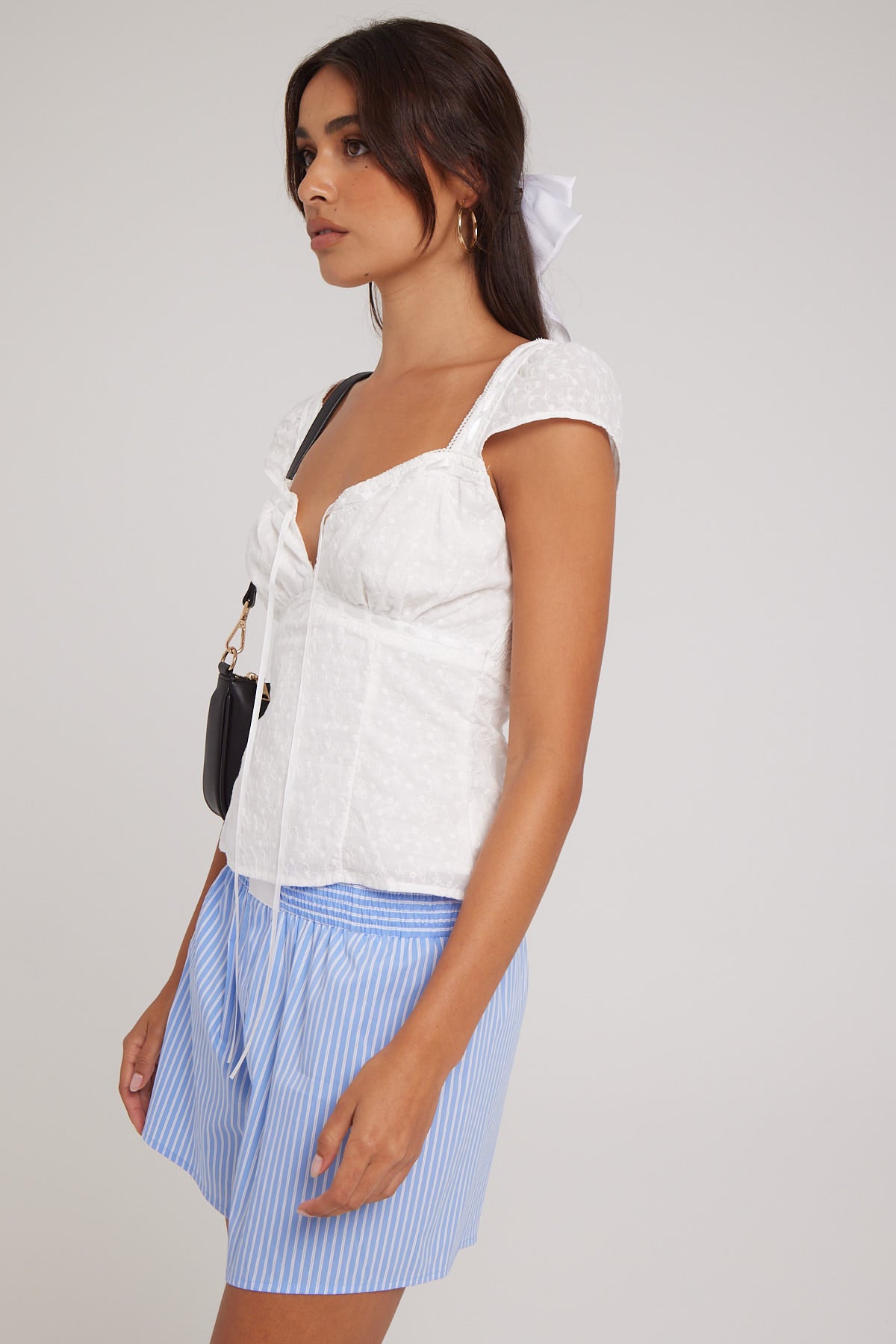 Luck & Trouble Lumina Broderie Cap Sleeve Top White