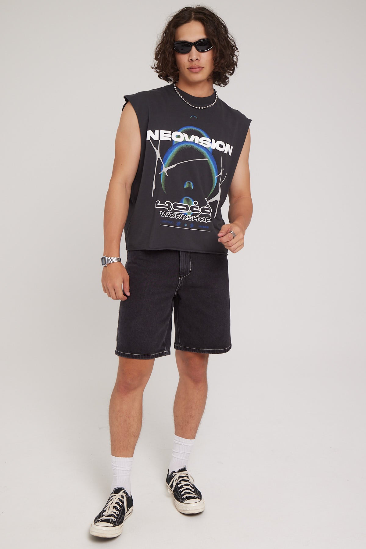 Neovision Exoplanet Cropped Muscle Tank Washed Black