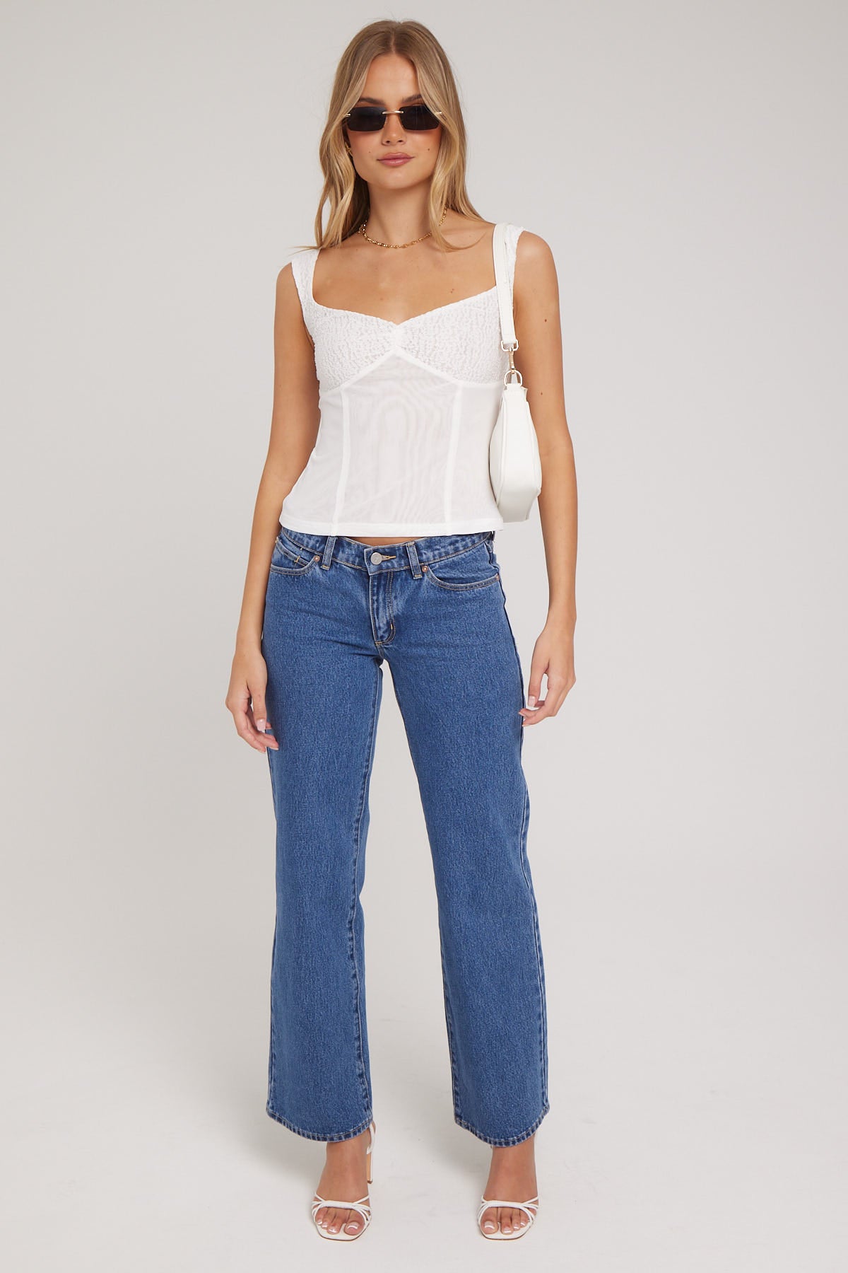 Luck & Trouble Odette Lace Mesh Top White