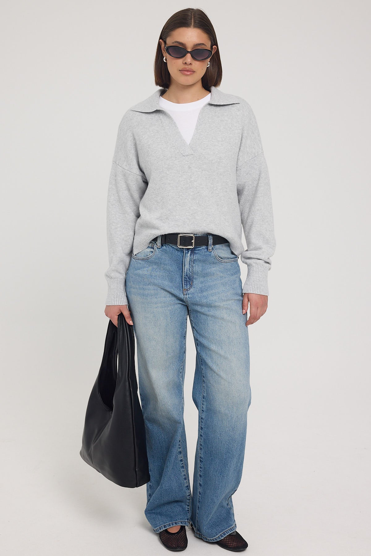 Luck & Trouble Thea Open Collar Knit Jumper Grey