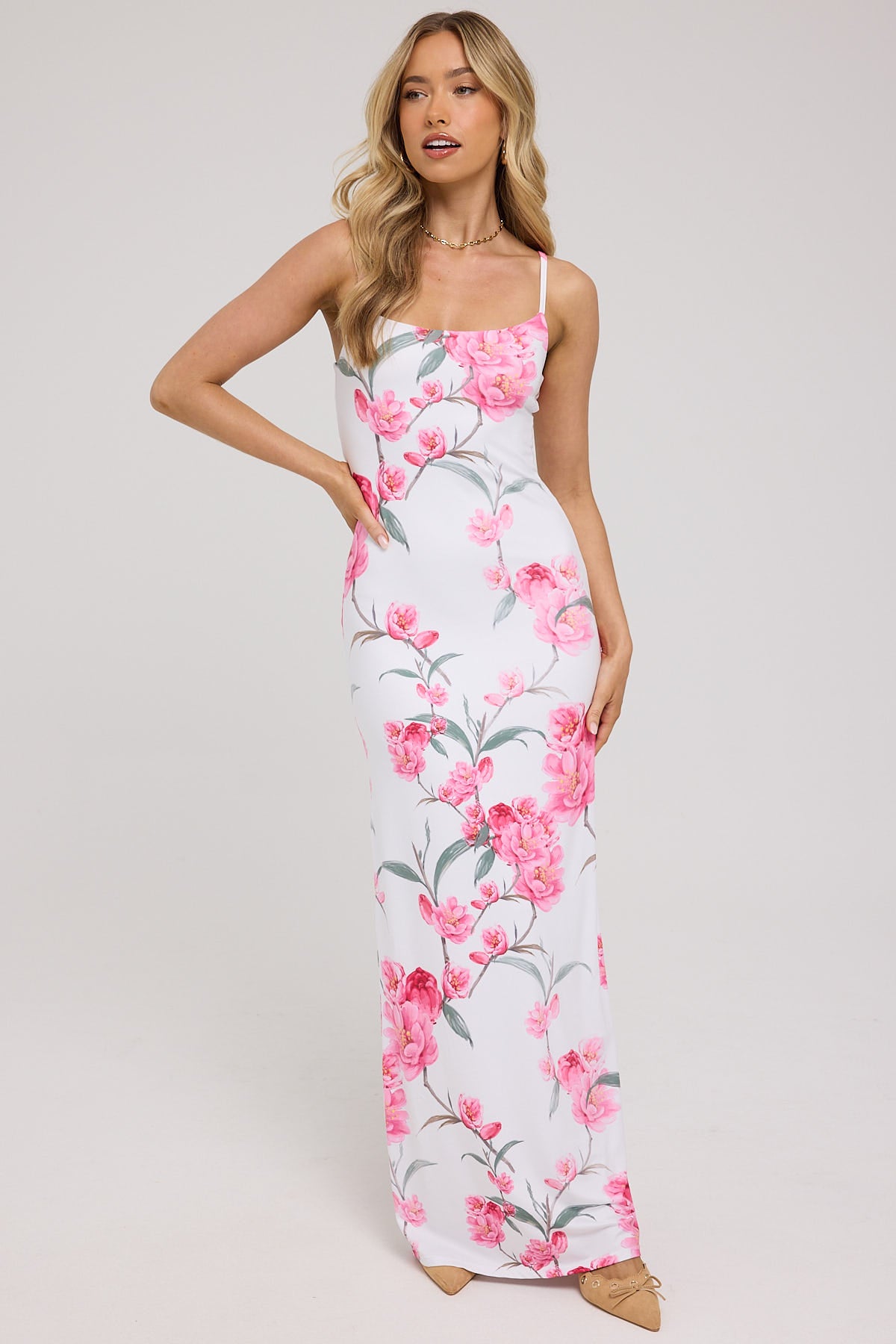 Luck & Trouble Peony Passion Maxi Dress White Print