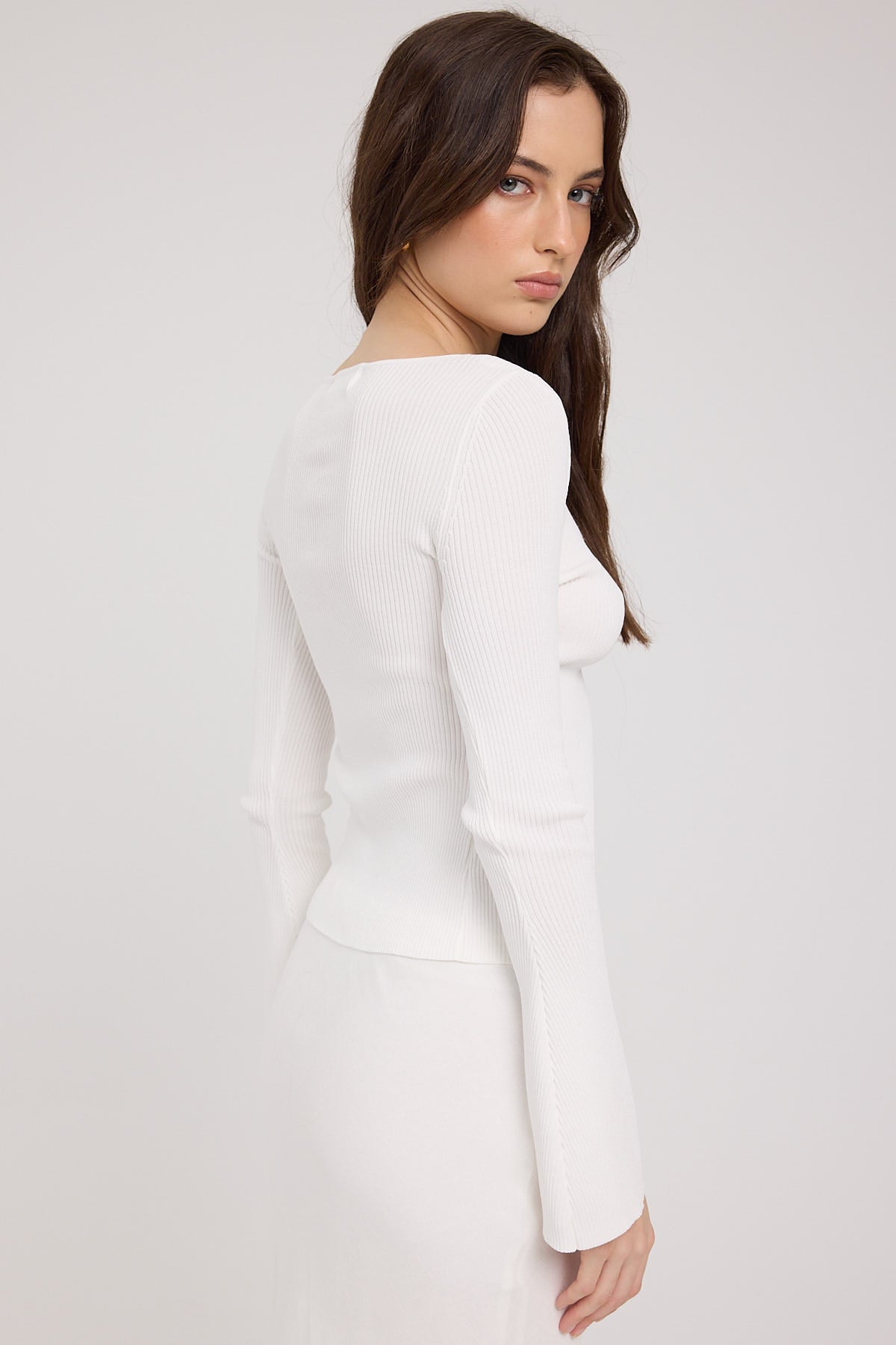 Perfect Stranger Tie Front Long Sleeve Knit Top White