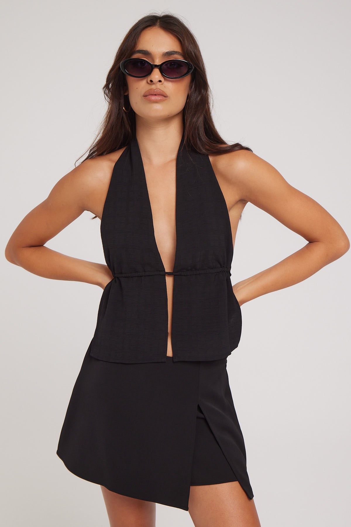 Luck & Trouble Gwen Halter Backless Top Black