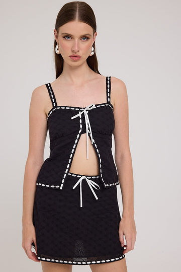 Luck + Trouble Chiara Broderie Mini Skirt Black