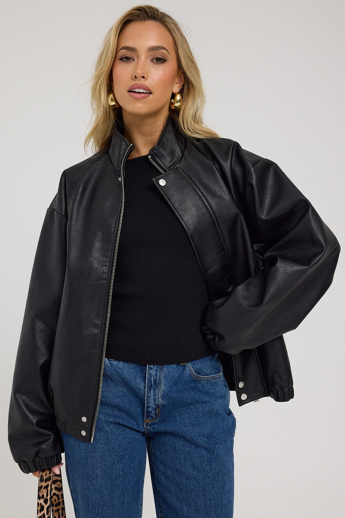 Neovision Berlin Faux Leather Track Jacket Black