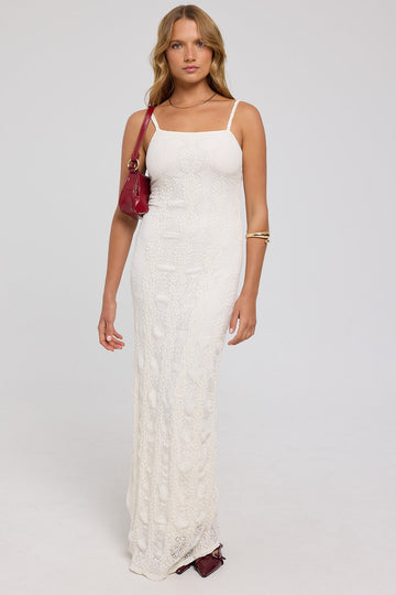 Luck + Trouble Soraka Lace Up Back Midi Dress White