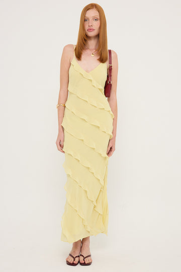 Luck + Trouble Chiffon Ruffle Maxi Dress Lemon