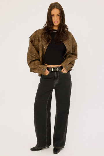 Perfect Stranger Mid Rise 90's Slouch Jean Washed Grey