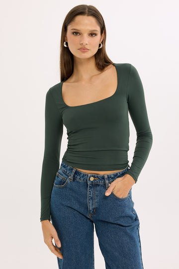 L&t Long Sleeve Scoop Neck Tee Dark Green