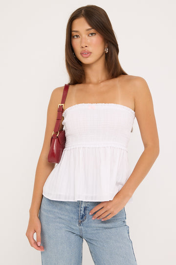 Luck + Trouble Jesse Shirred Strapless Top White / Pink