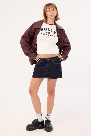Rusty Mr Worldwide Raglan Skimmer Tee White