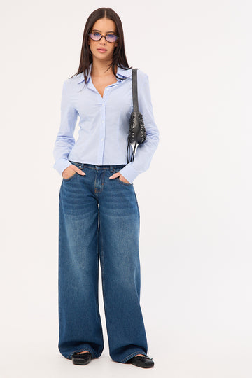 Motel Roomy Extra Wide Low Rise Jean Mid Blue Denim