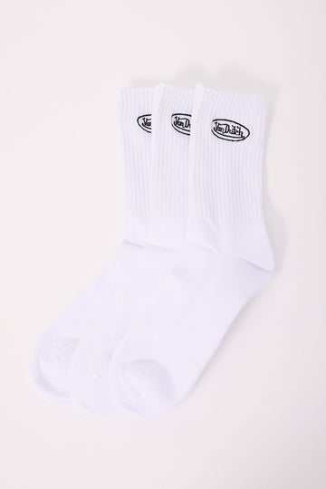 Von Dutch Oval Logo Sock 3 Pack White