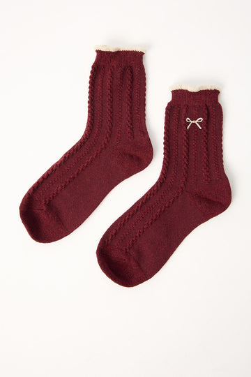 Token Contrast Rib Knit Sock Burgundy