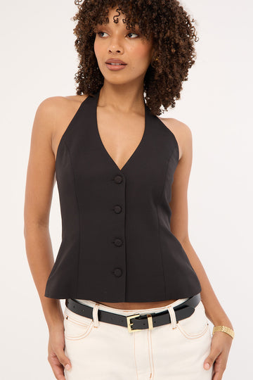 Perfect Stranger Lulu Halter Tailored Vest Black