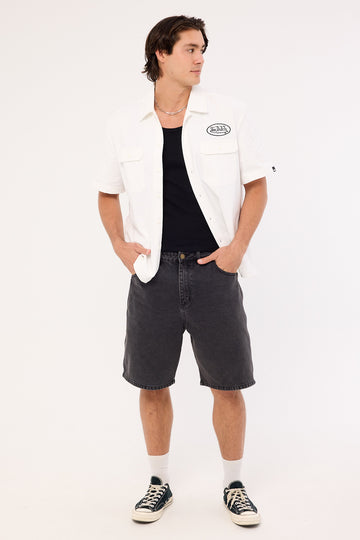 Von Dutch Oval Denim Shorts Washed Black