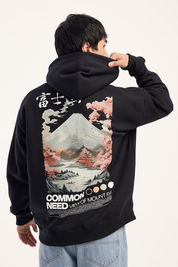 Common Need Fuji Boxy Hoodie Black