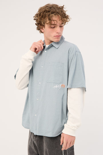 Rusty Pay N Spray Short Sleeve Check Shirt China Blue