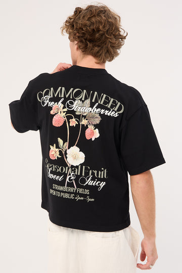 Common Need Strawberry Cropped Heavyweight Easy Tee Black