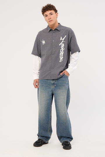 Neovision Clash Layered Long Sleeve Shirt Charcoal Check