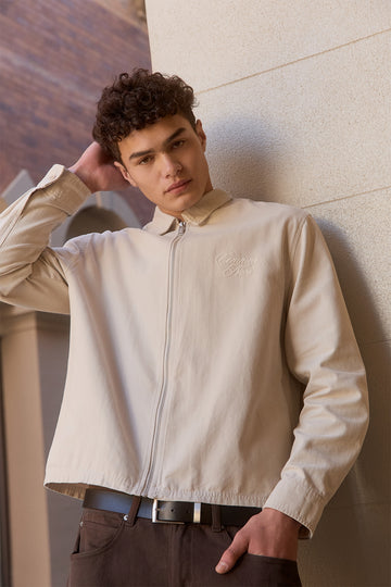 Common Need Dustin Boxy Zip Through Overshirt Washed Stone
