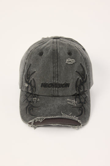 Neovision Ragged Distressed Dad Cap Acid Wash Black
