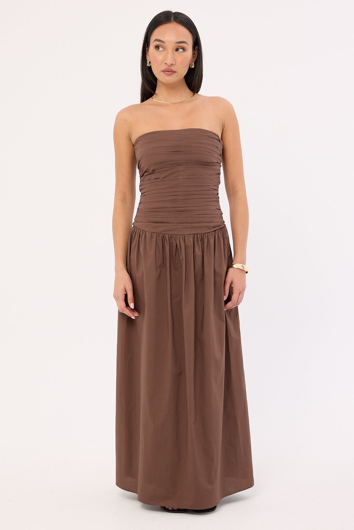 Luck & Trouble Strapless Drop Waist Midi Dress Brown – Universal Store