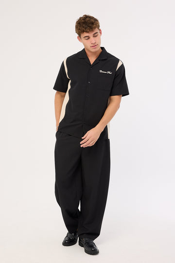 Common Need Script Panelled Resort Shirt Black