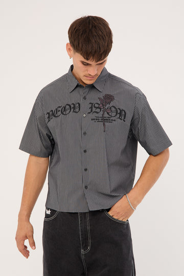 Neovision Rosebud Oversize Cropped Shirt Black/White Stripe