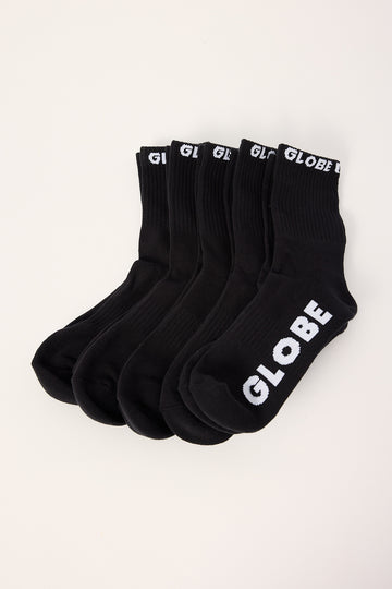 Globe Blackout Quarter Sock 5 Pack Black