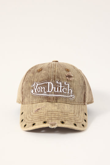 Von Dutch Distressed Eyelet Dad Cap Dark Taupe