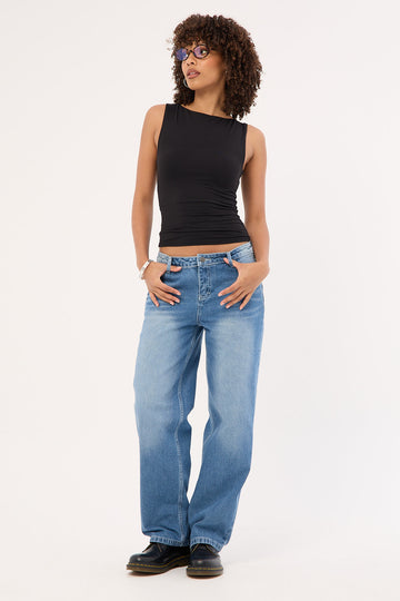 Rusty Bethany Baggy Low Rise Jean Blasted Middy Blue